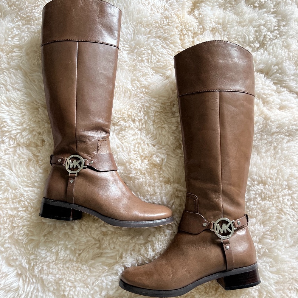 MICHAEL Michael Kors Women's Brown/Beige Leather Tall Riding Boots